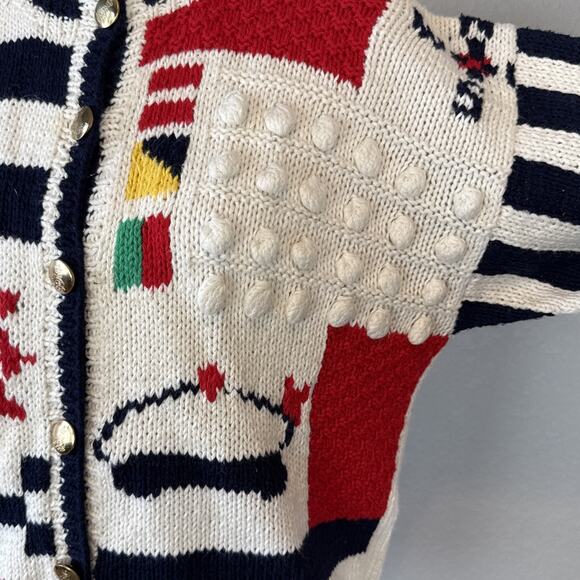 Eagle Eye 80s Vintage Nautical Sailing Short Sleeve Button Cardigan Size M Knit - Picture 3 of 11